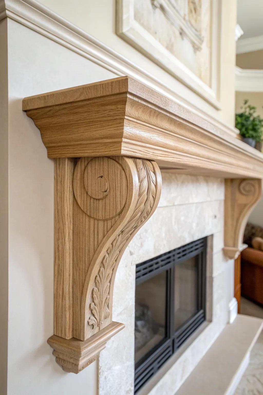 Add wood corbels under your mantel shelf for instant rustic character and a sturdier look.