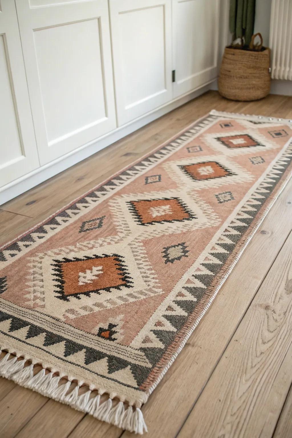 Layered rugs bring cozy boho texture to a van—plus they hide scuffs beautifully.