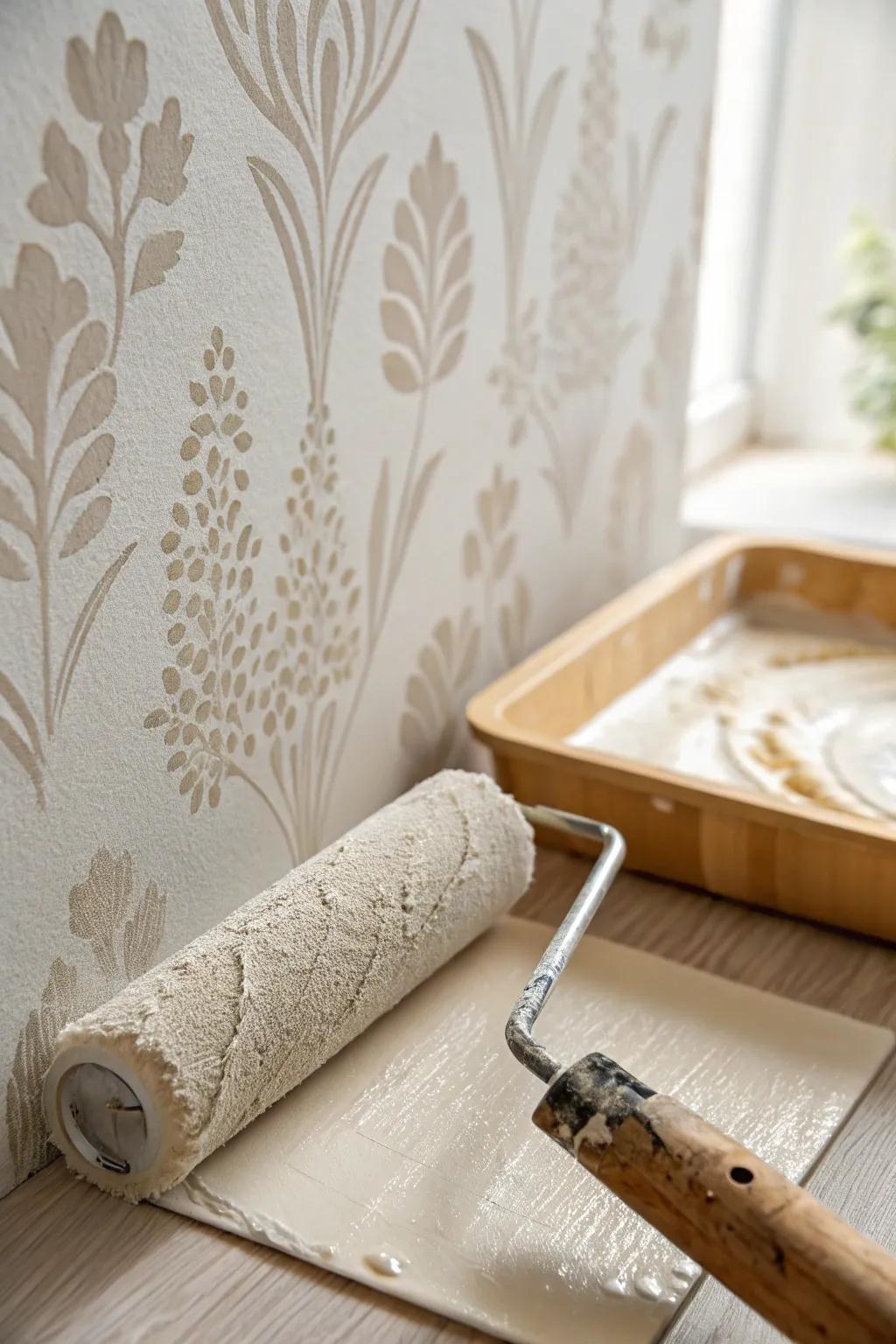 Transform your space with the artful touch of textured paint, blending simplicity and natural beauty.