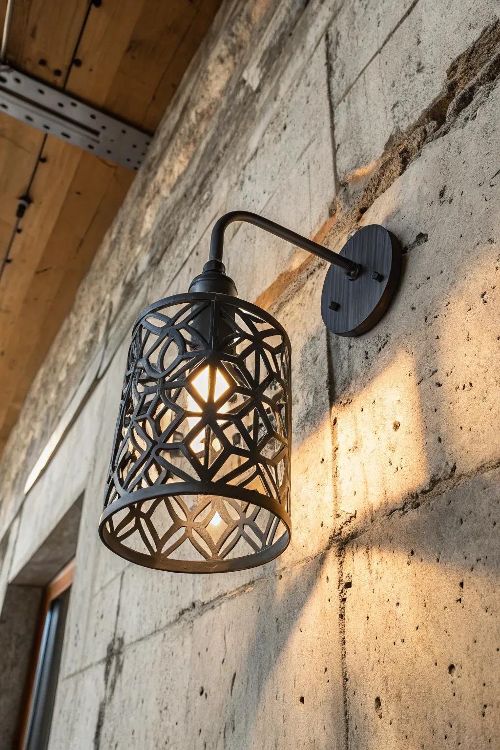 Illuminate your space with industrial elegance against raw concrete.