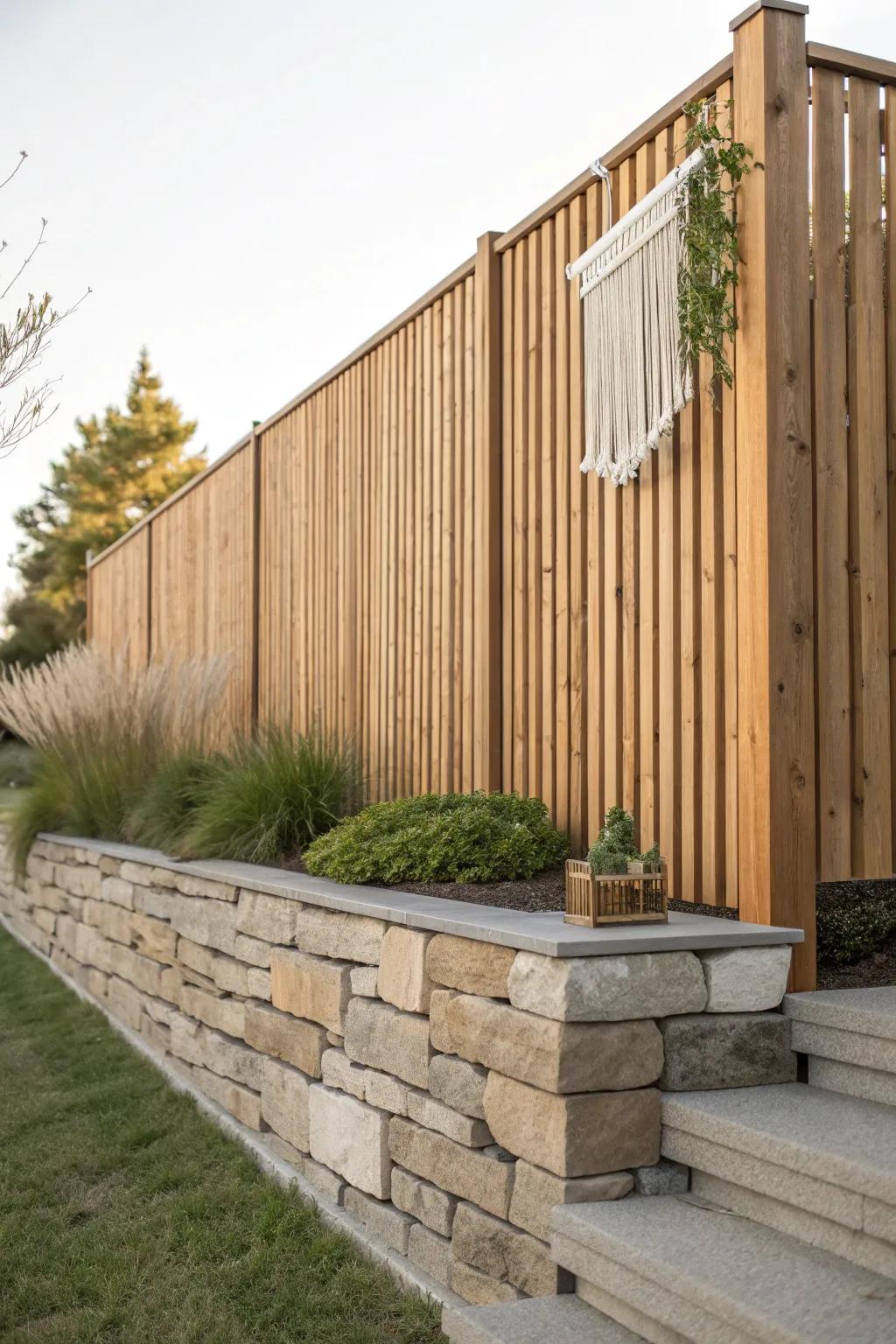 Retaining wall + fence combo: a polished way to reach 8 feet with less framing.