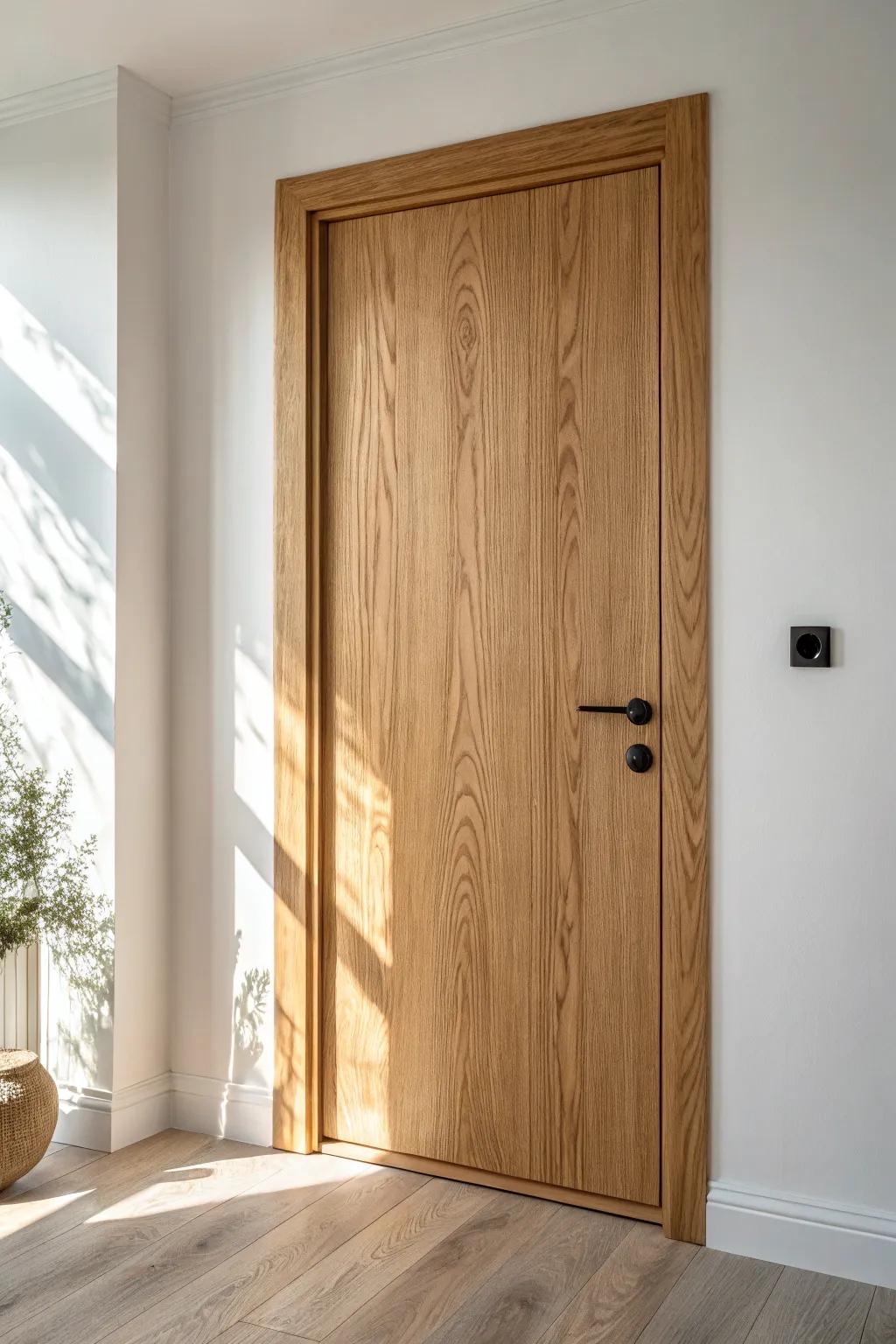 Turn a plain hollow-core door warm and wood-like with a sleek faux grain paint finish.