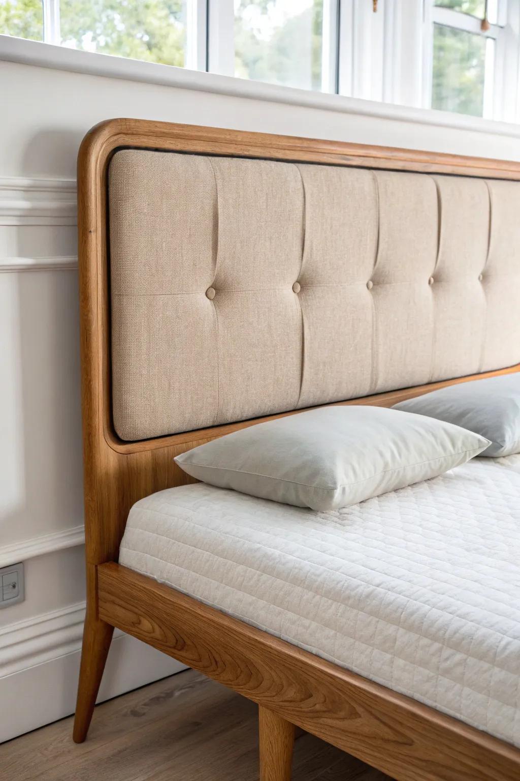 Mid-century oak frame meets a cozy neutral linen panel—sleek, comfy, and beautifully minimal.