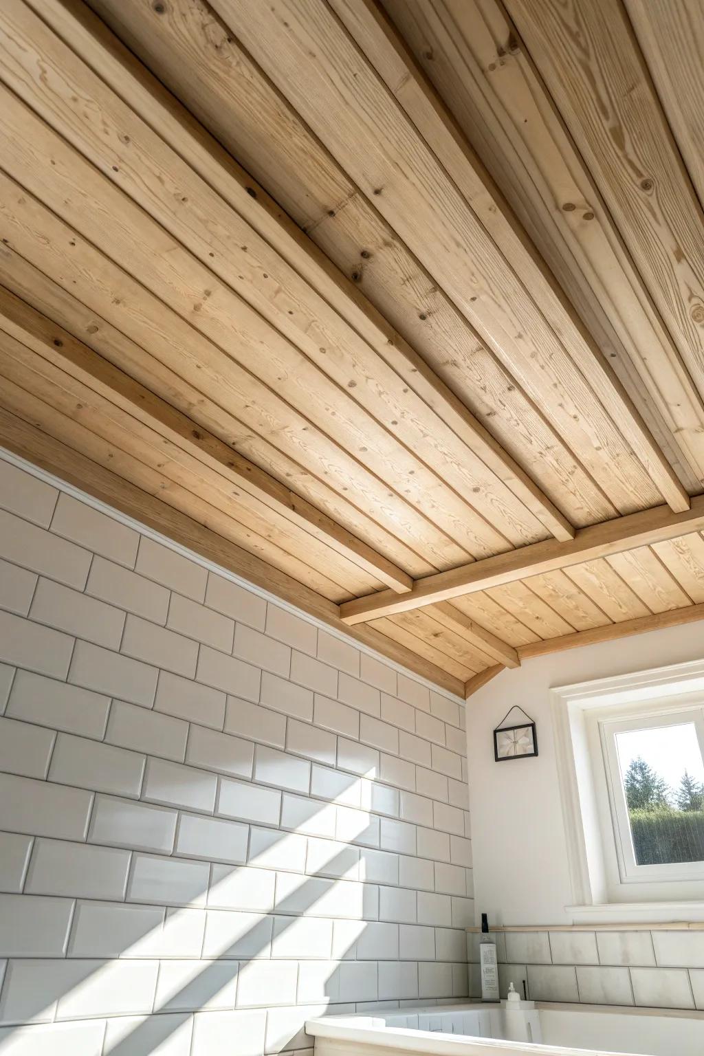 Light wood slat ceiling = instant cabin warmth—airy, minimal, and beautifully crafted.