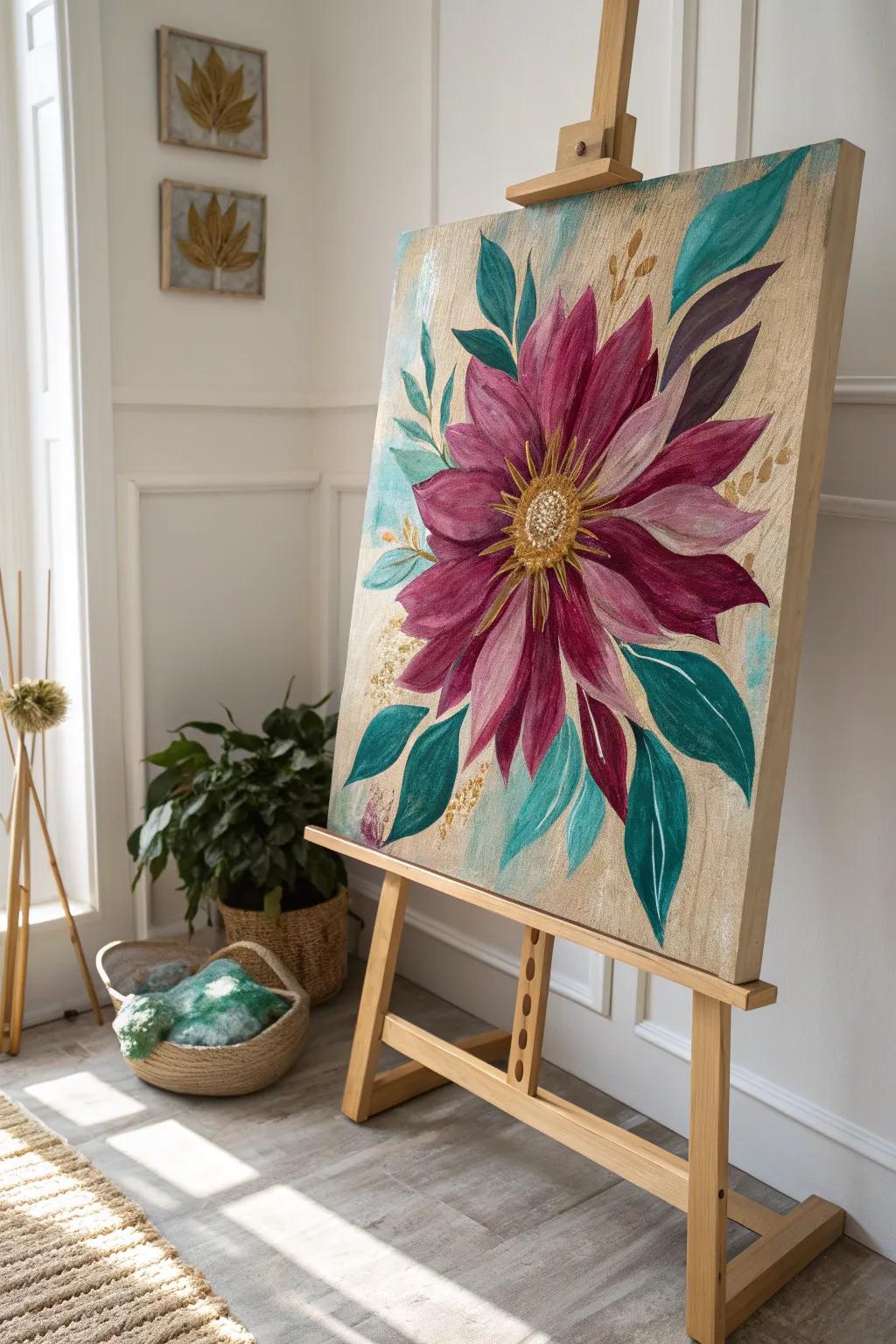 Embrace bold color and form with this stunning abstract floral masterpiece, perfect for adding a touch of modern elegance to your space.