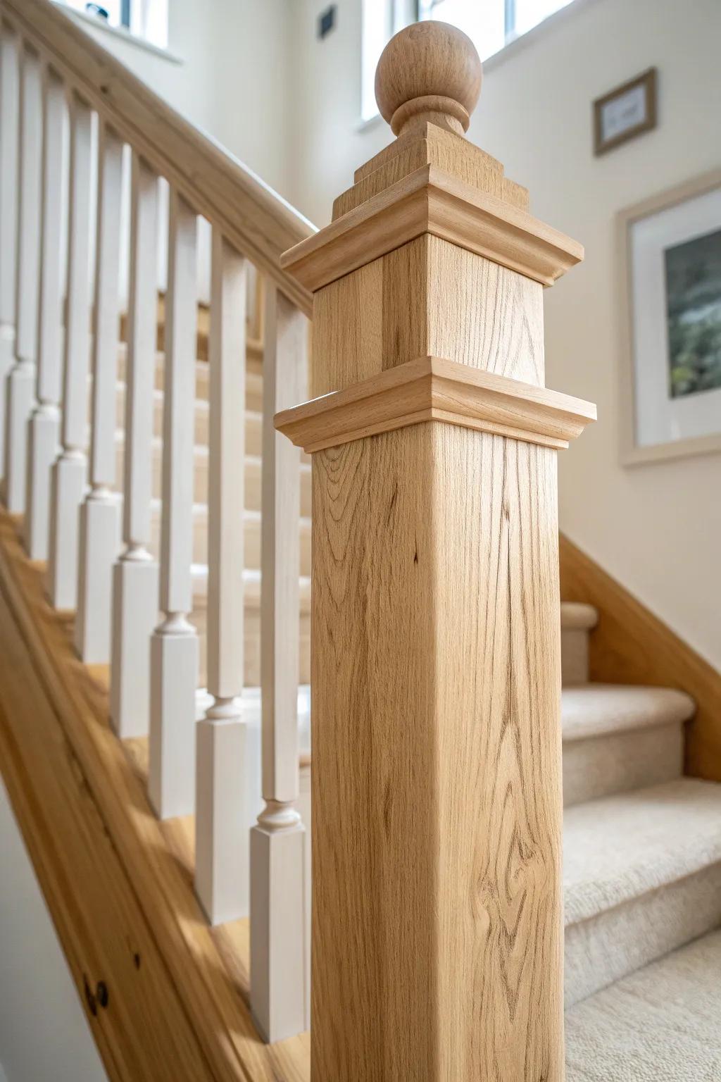 Chunky pine box newel: a simple upgrade that makes any staircase feel custom.
