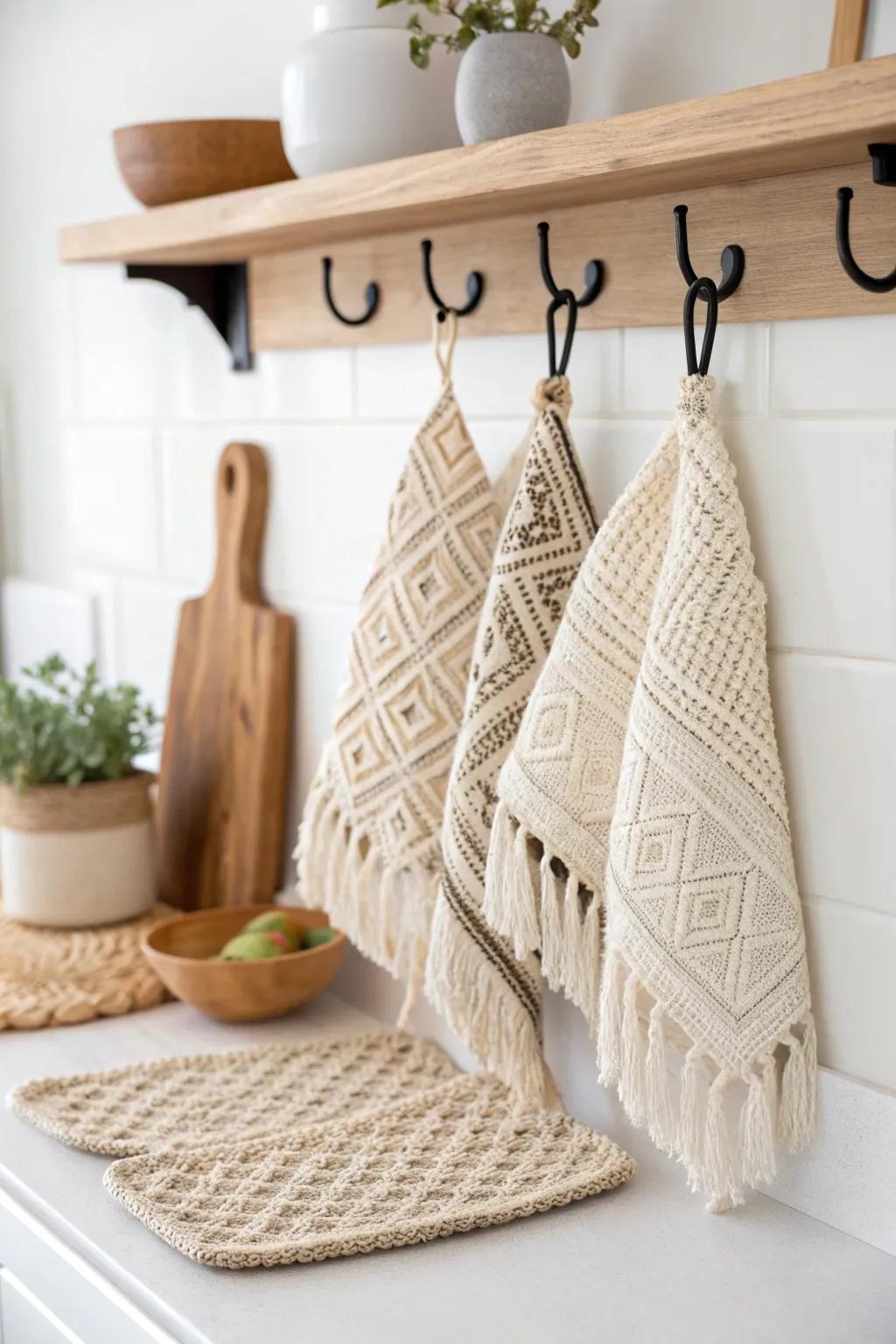 Elevate your kitchen organization with stylish under-shelf hooks for placemats. A touch of minimalist elegance meets boho charm. #ScandiBoho #KitchenHarmony