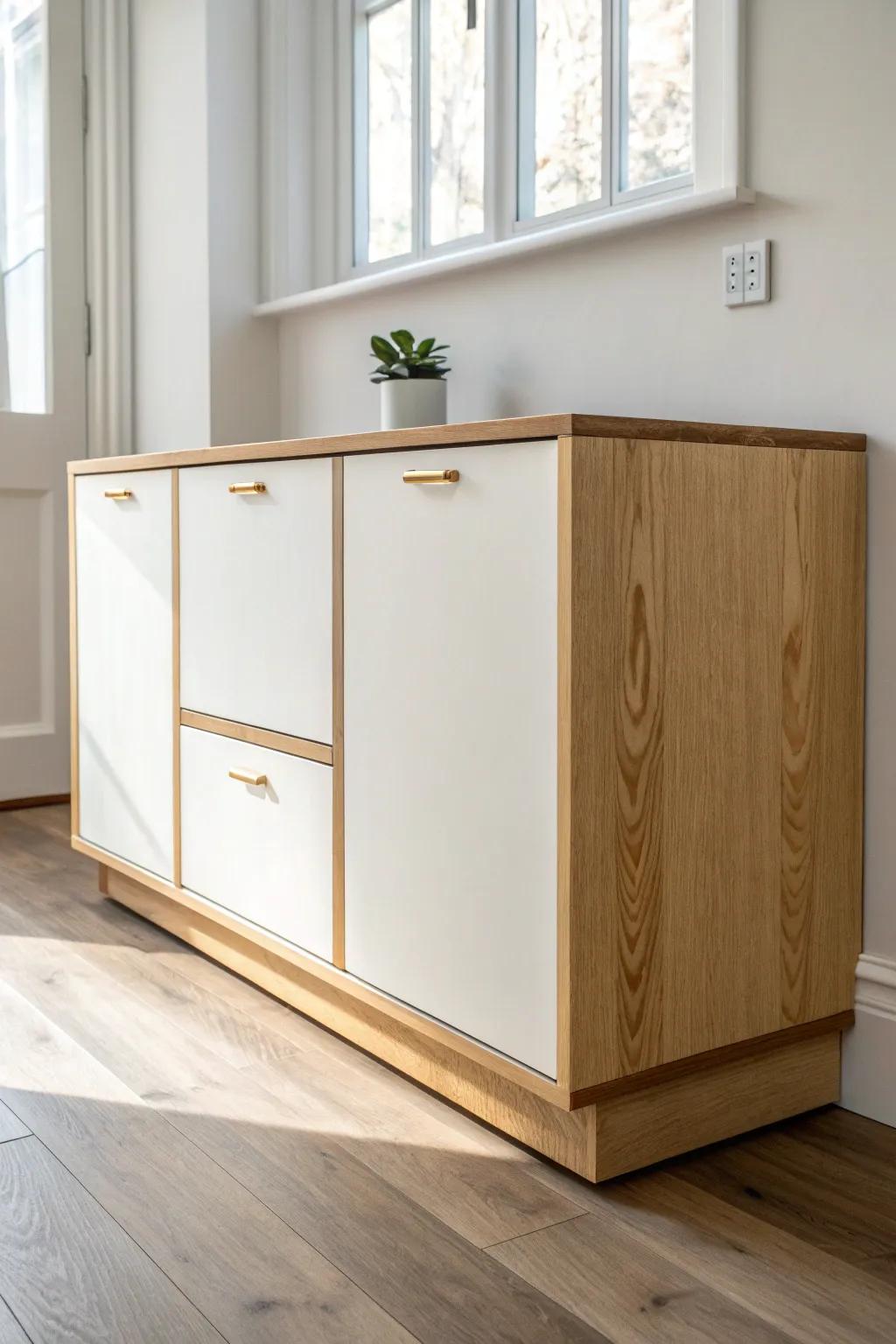 Recessed toe-kick + birch plywood = a clean floating shadow line that feels custom.