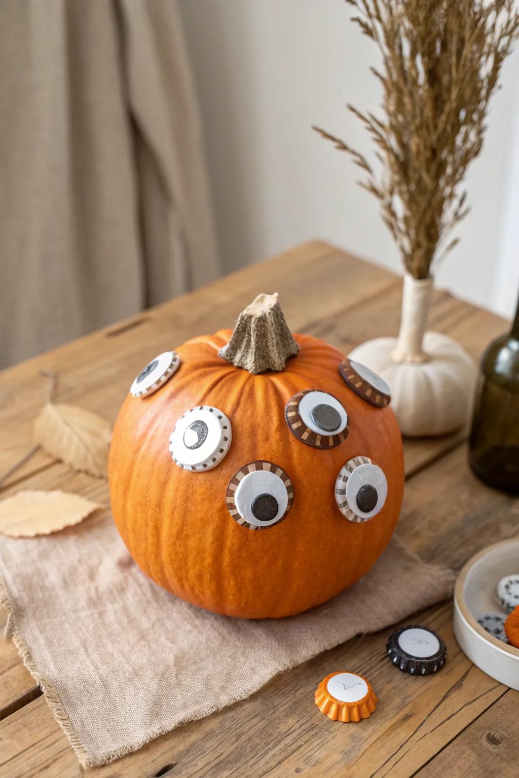 Craft your own eco-friendly googly eyes and let your pumpkin shine with sustainable creativity!