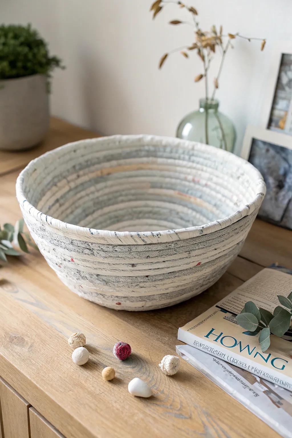 Transform old newspapers into a chic paper mache bowl—a perfect blend of style and sustainability.