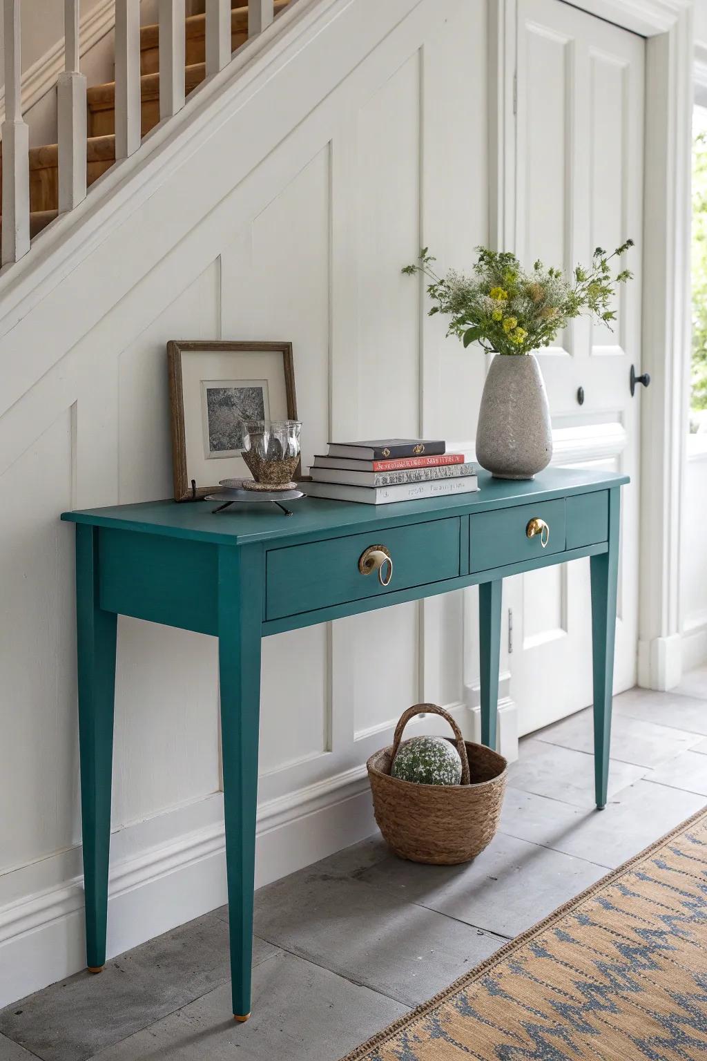 Transform your space with a touch of Scandinavian elegance: a bold, repurposed entryway table that makes a statement.