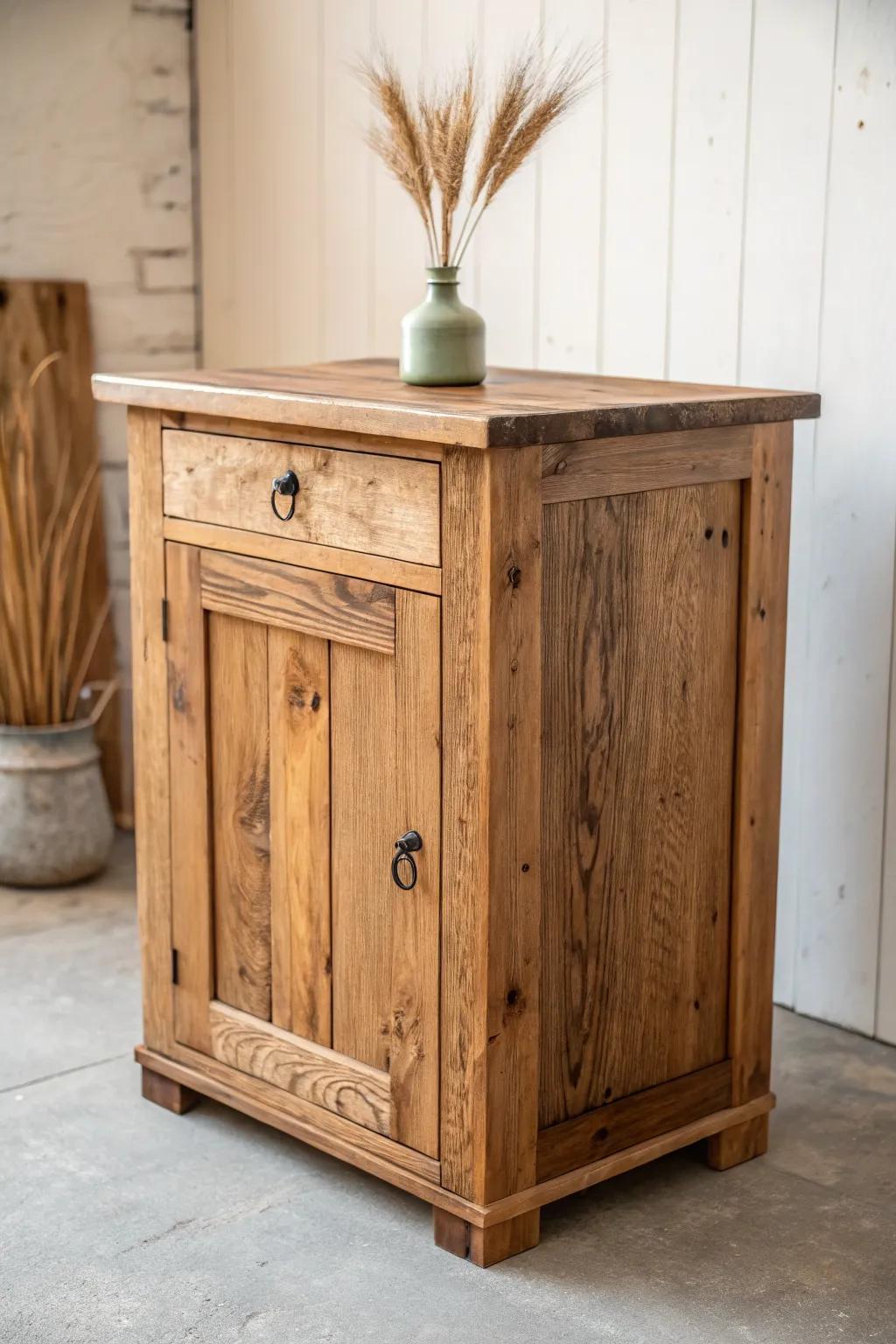 Rustic cabinet + thick butcher block: warm grain, handmade character, and clean minimalist calm.