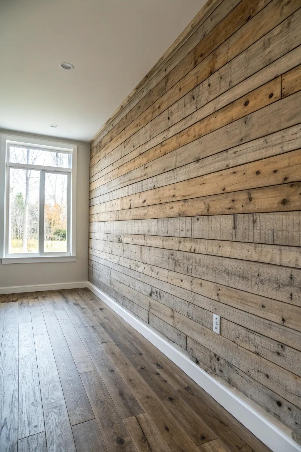 Vertical rustic shiplap pulls the eye up—an easy way to make ceilings feel taller.