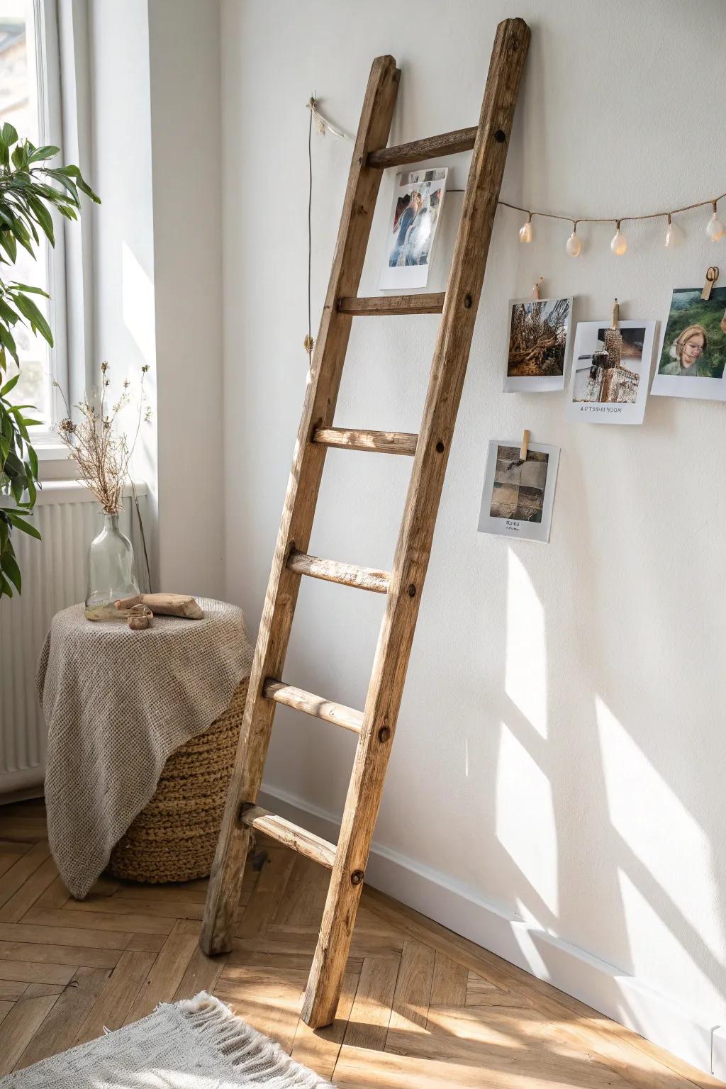 A rustic memory ladder with clipped photos—sweet, simple, and perfect for a Sweet 16.