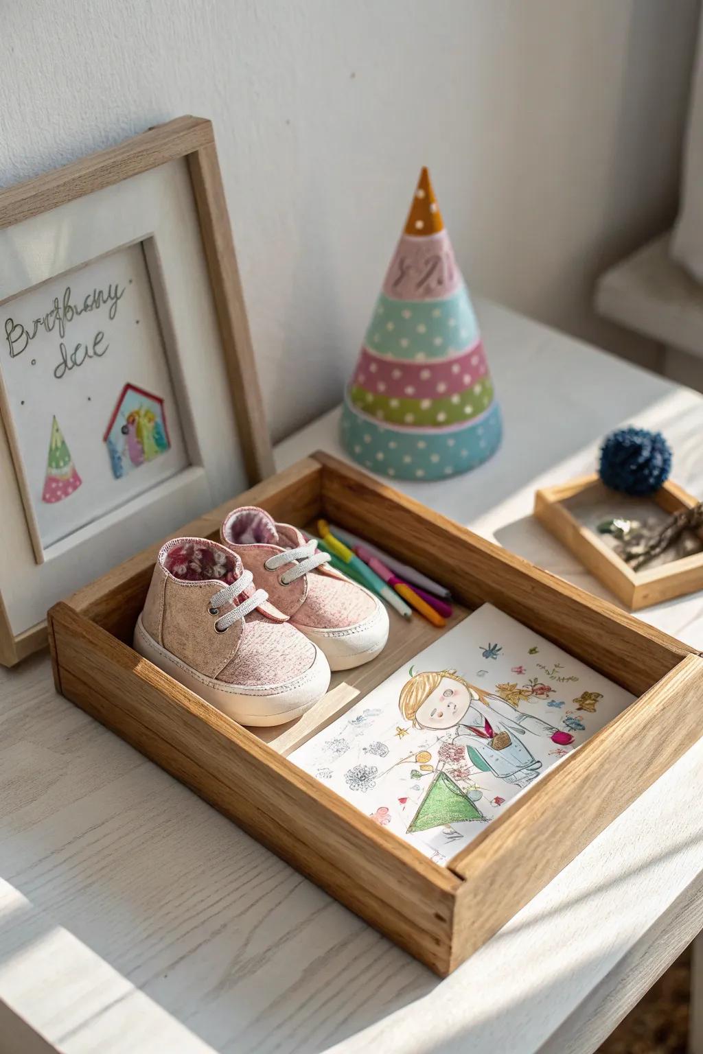Cherish every precious moment with a personalized shadow box of your child's milestones.
