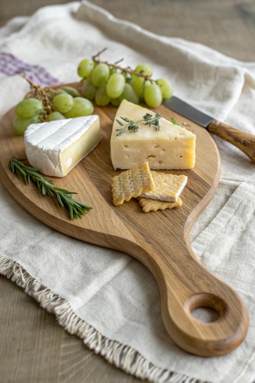 A tiny rustic cheese board, finished with rosemary and thyme for instant cozy charm.