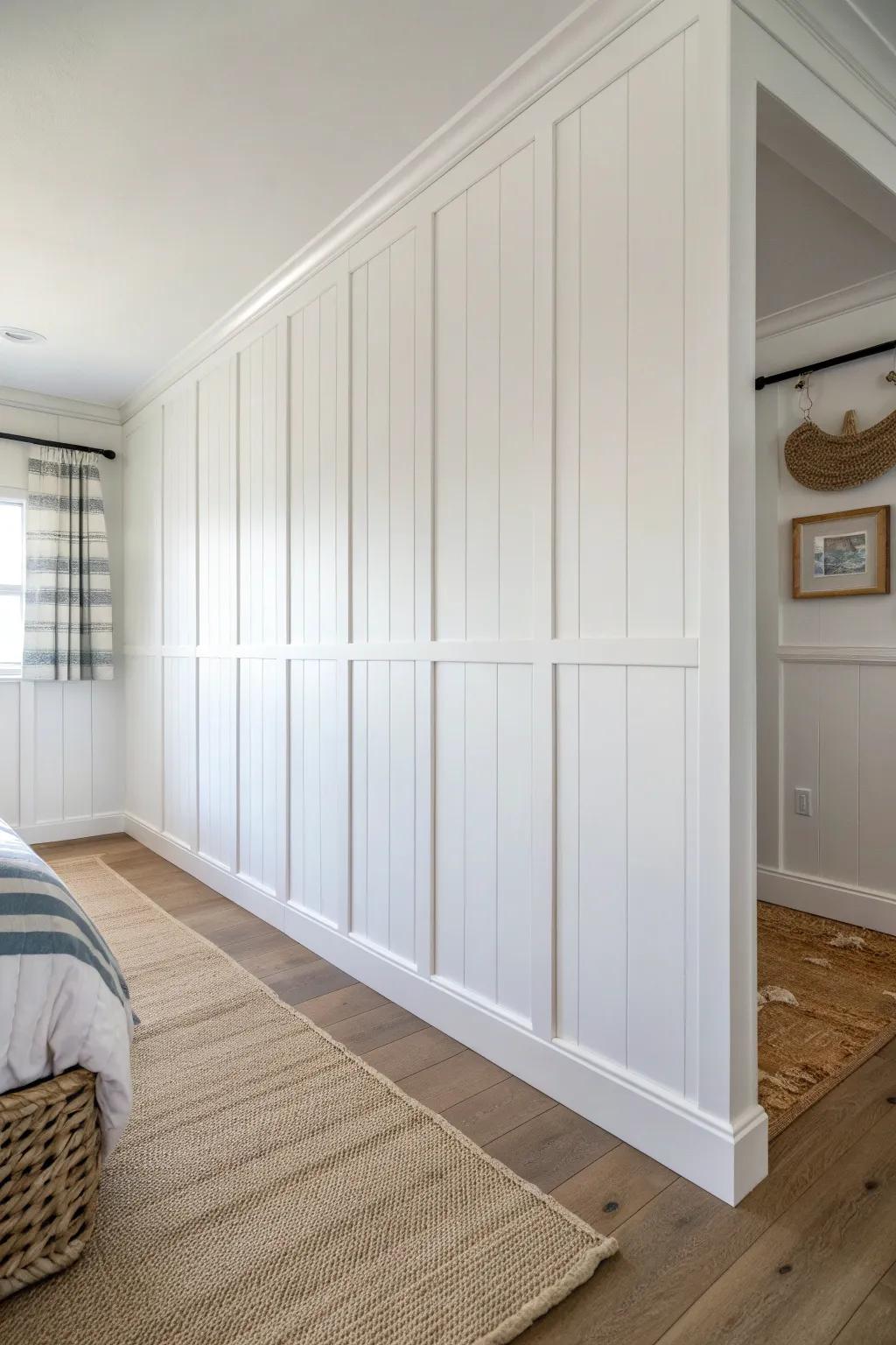 Crisp white shiplap adds coastal charm and height—minimal, bright, and beautifully crafted.