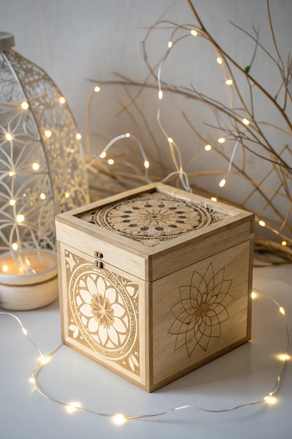 Discover the magic of time travel with this beautifully crafted, glowing time machine box. ✨ #ScandinavianDesign #BohoElegance