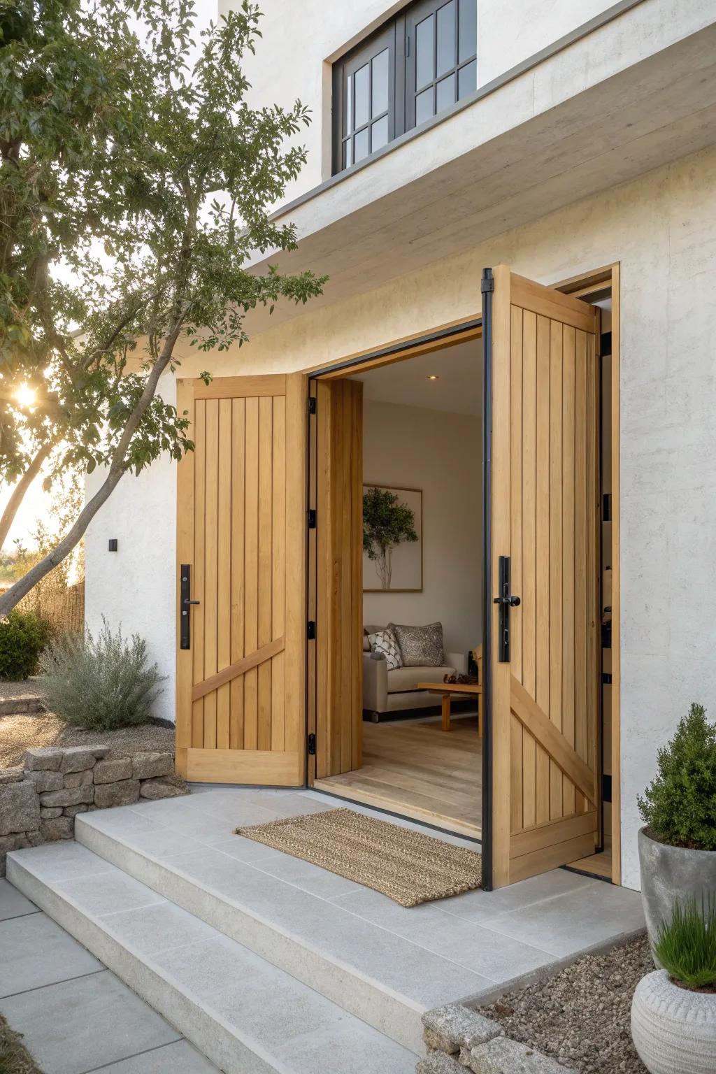 Extra-wide double doors make moving sofas, lumber, and tools into a basement effortless.