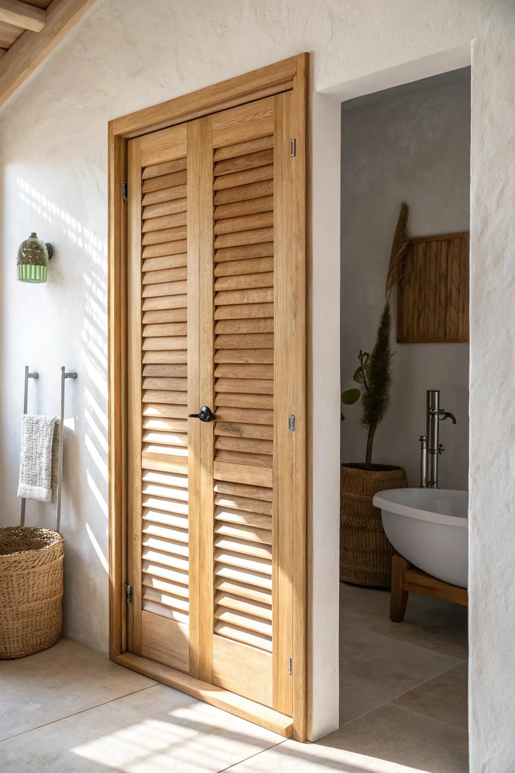 Light oak louvered door—minimal, airy, and perfect for better water closet ventilation.