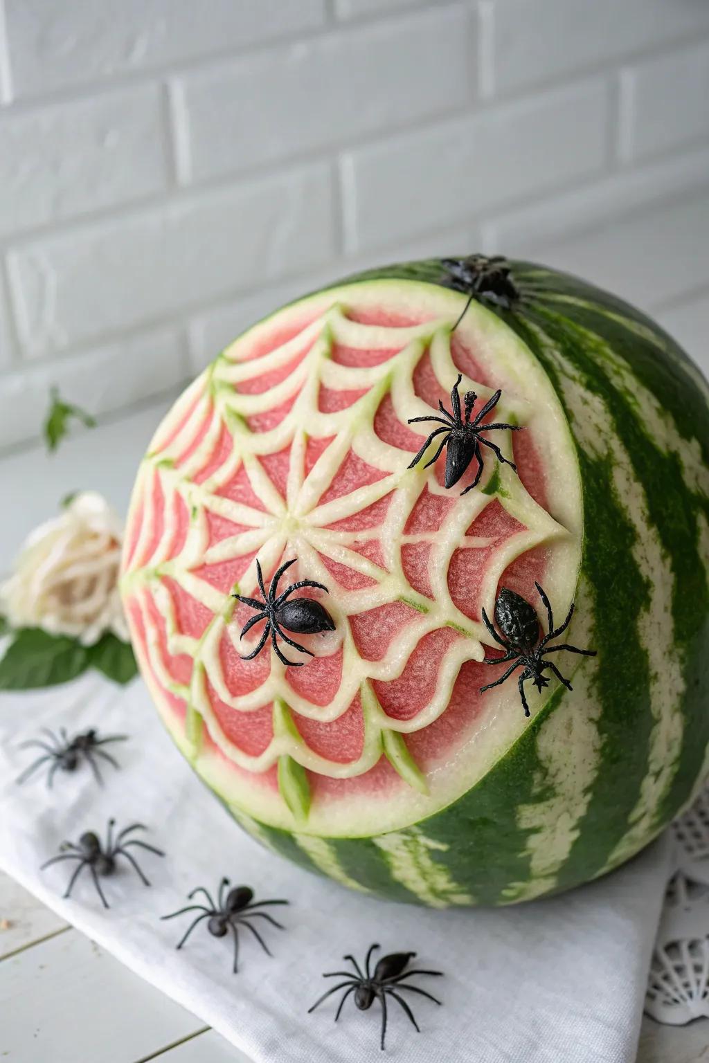 Elevate your Halloween decor with a Watermelon Spider Nest, where minimalist design meets spooky elegance.