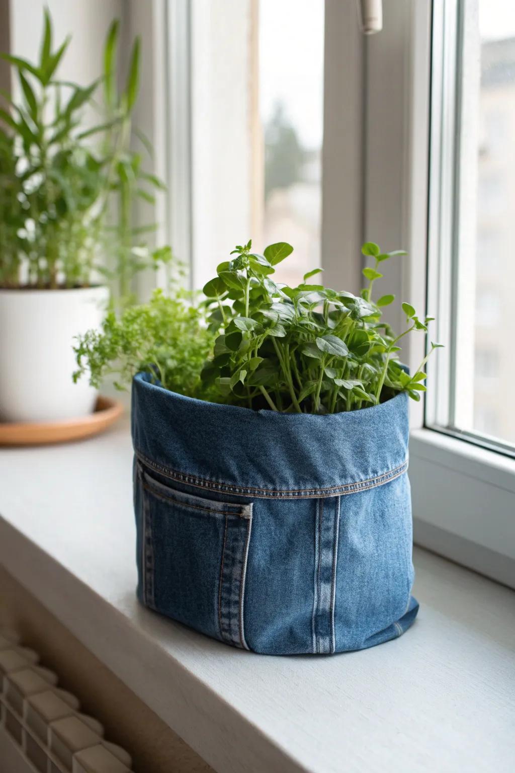 Transform your greenery with stylish denim planter covers for a chic, sustainable touch.