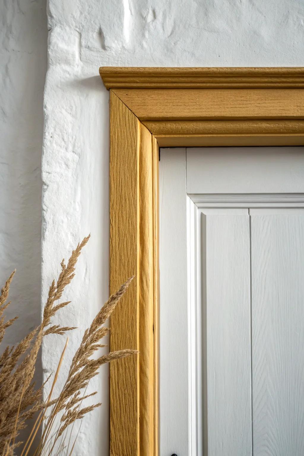 Muted mustard trim turns white walls into vintage cheer—simple, warm, and handcrafted.