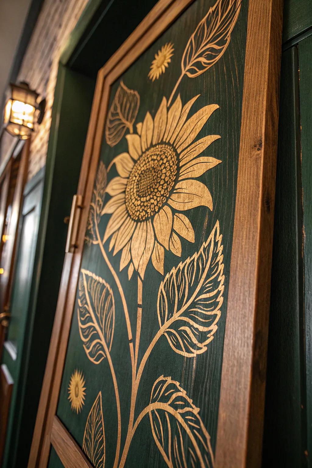 Elevate your space with a striking sunflower etching, where craftsmanship meets nature.