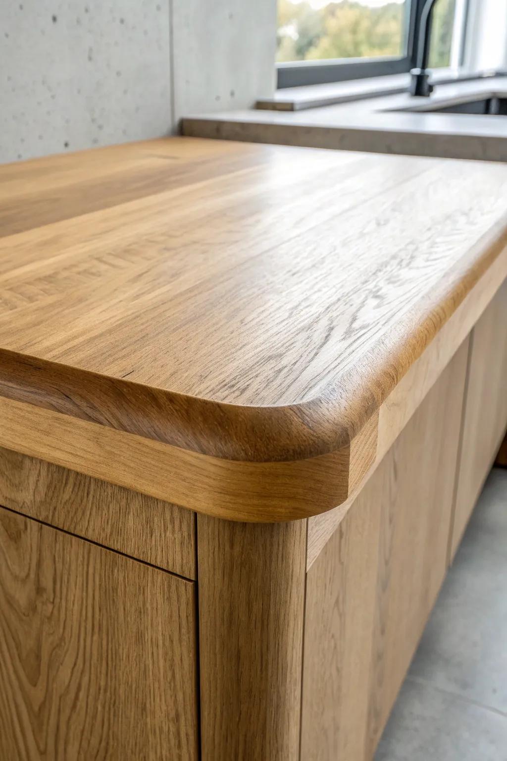 Satin-finish wood countertops stay silky and forgiving—perfect for busy, everyday cooking.
