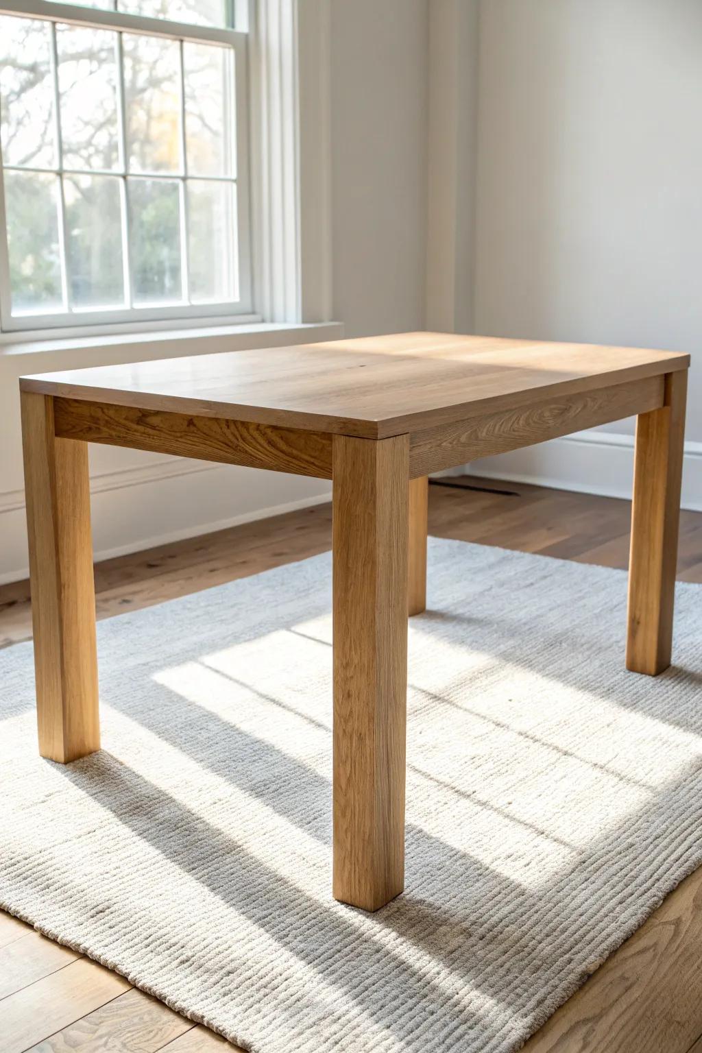 Bold Parsons-style slab legs: thick laminated oak, crisp corners, and clean minimal strength.