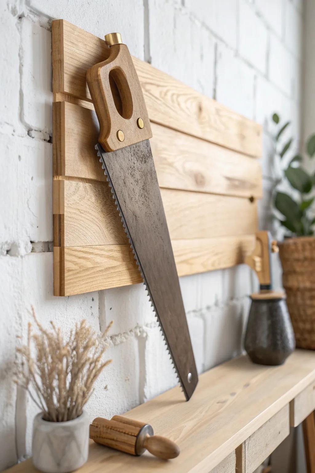 A classic wall saw till that protects teeth, saves space, and makes hand saws easy to grab.
