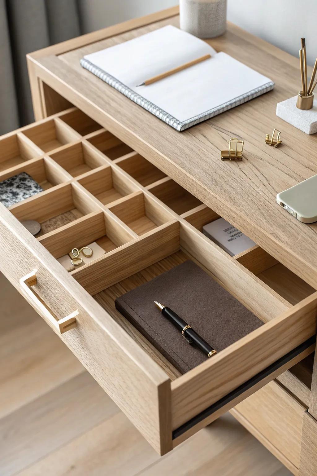 DIY plywood drawer dividers for a zero‑clutter desktop—simple, calm, and handcrafted.