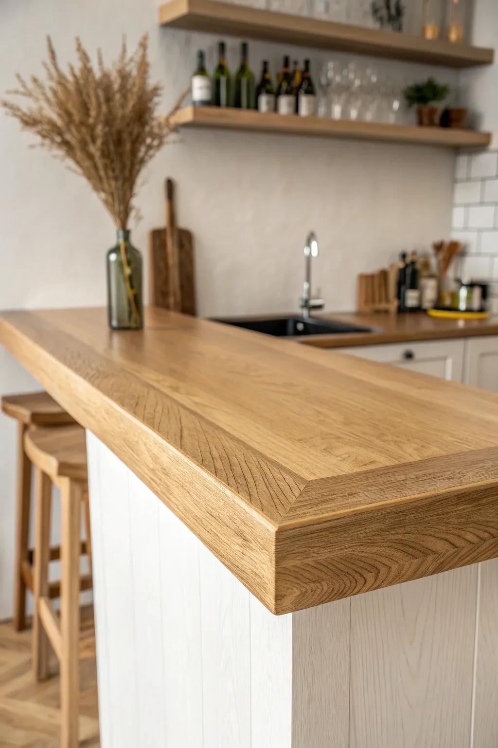 Laminated thick-look edge: the easiest way to make a bar top look chunky and luxe.