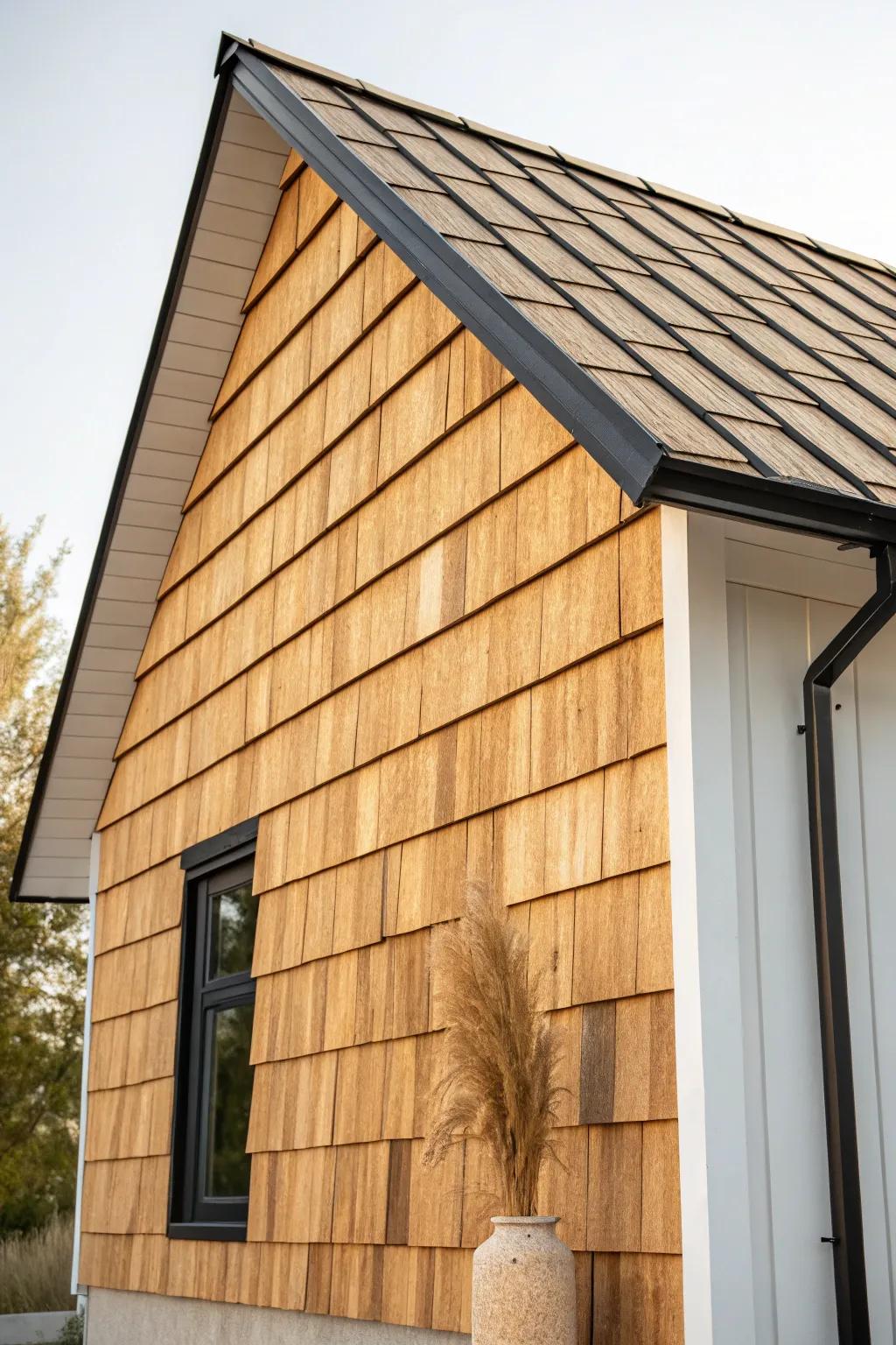 Cedar shingles on gables add cottage texture and a custom look—without full-wood upkeep.
