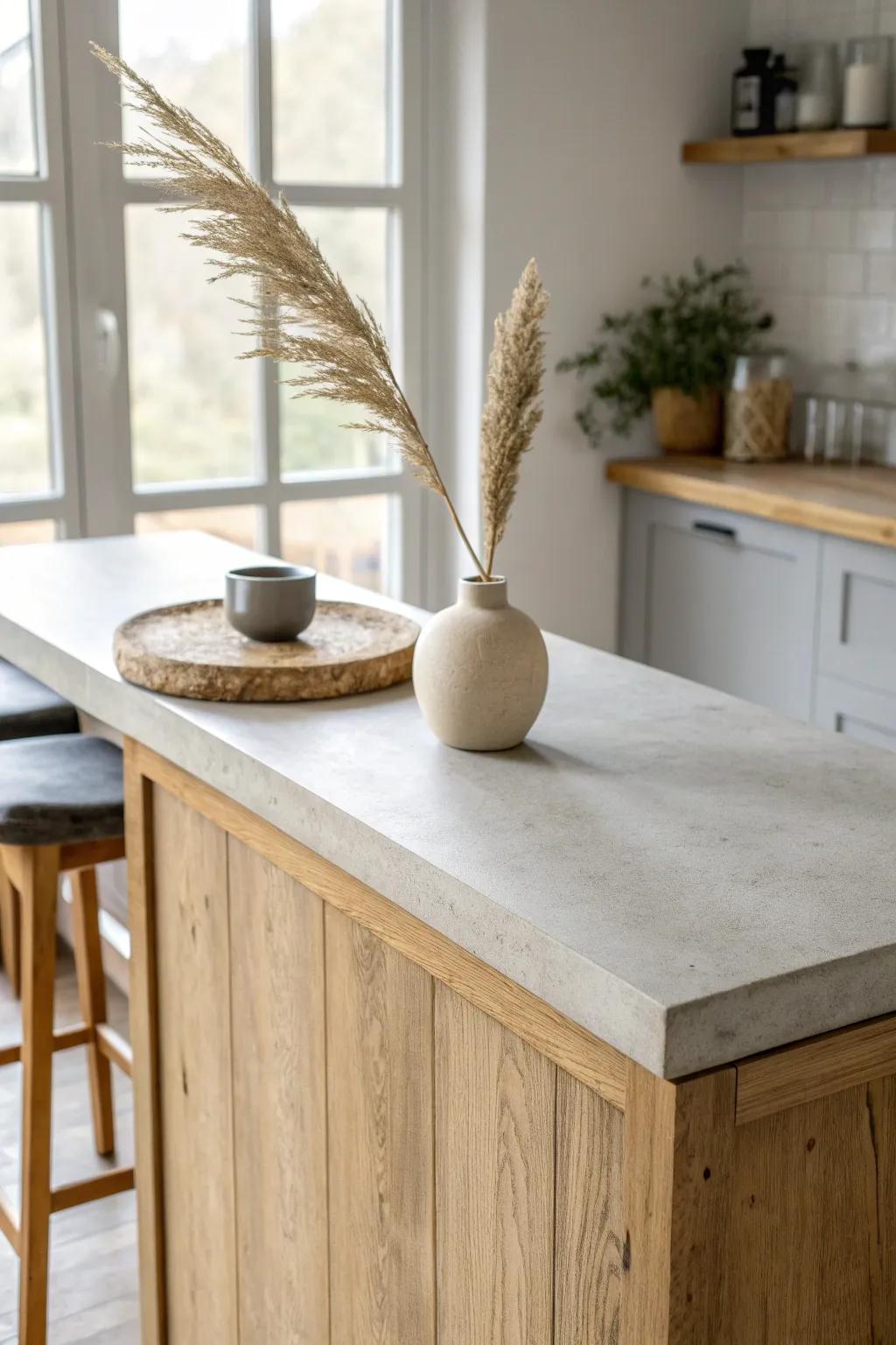 Poured concrete-style bar top with softened edges—modern, moody, and beautifully minimal.