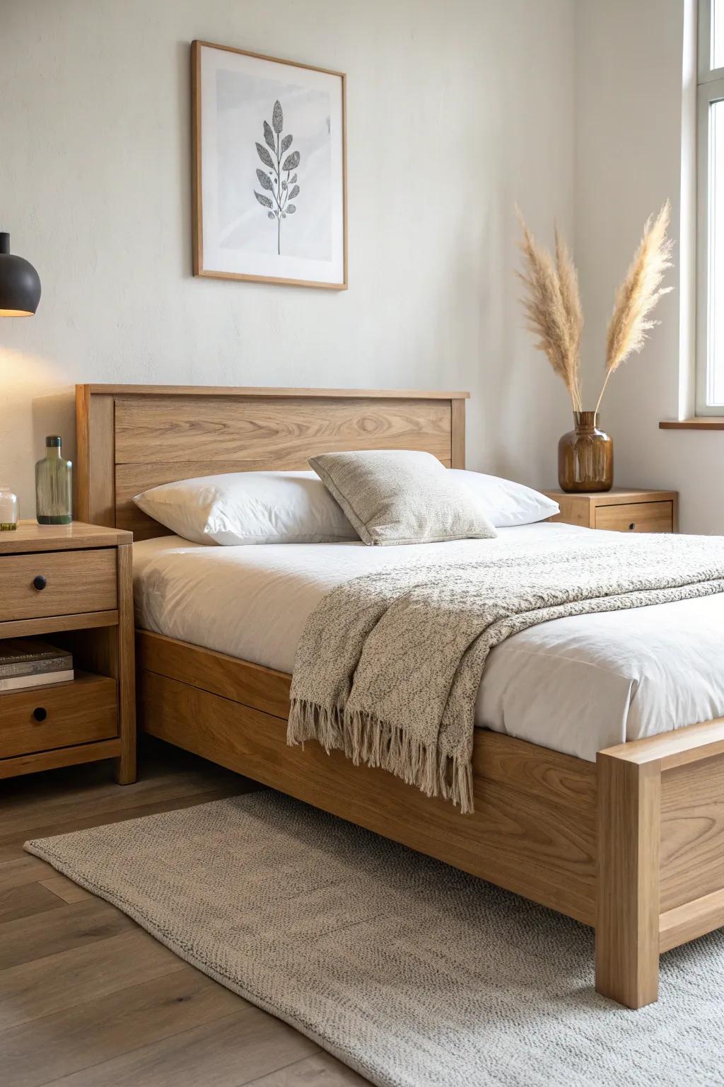 Sleek built-in nightstands keep your bed frame seamless—perfect for small, serene bedrooms.