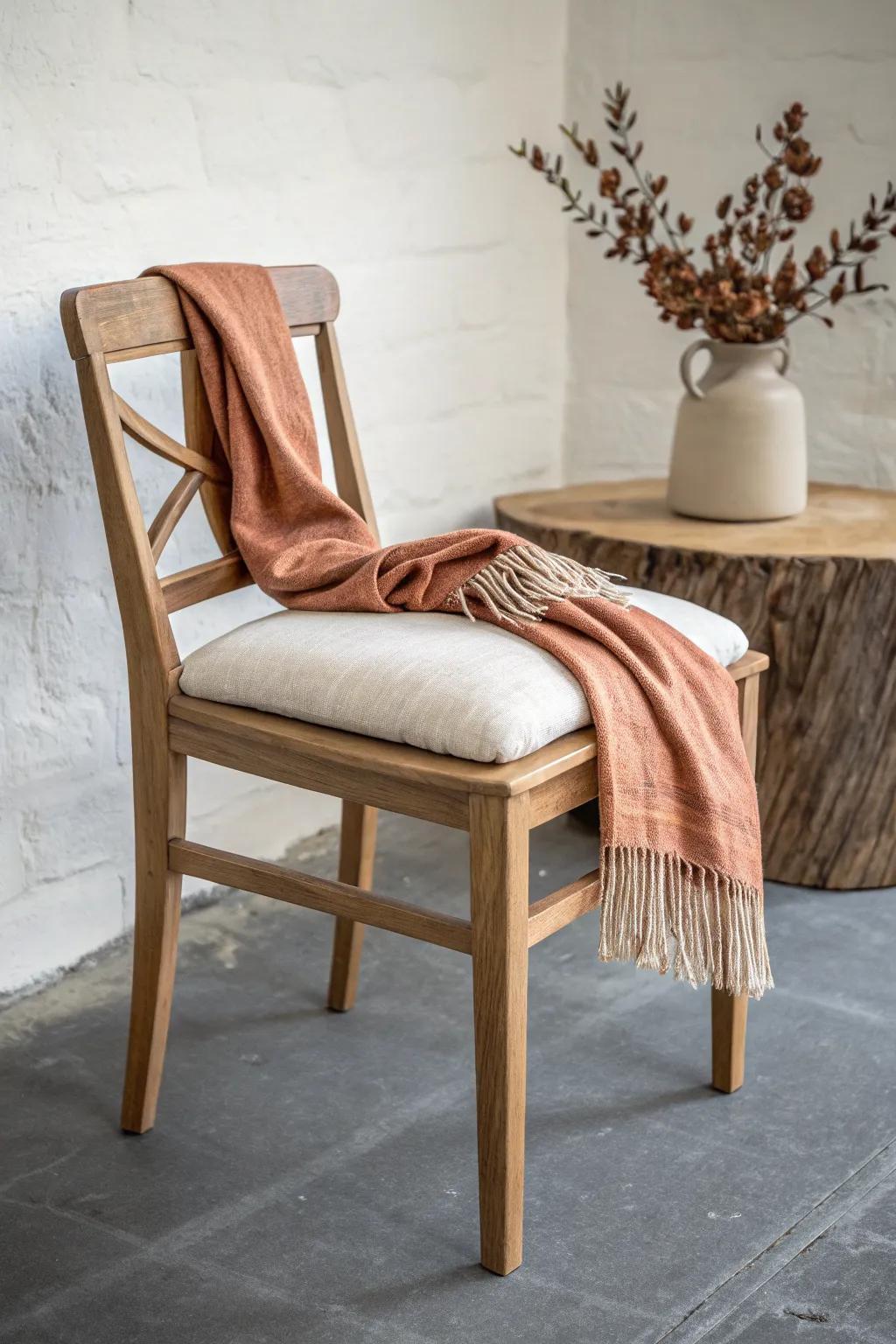 Linen cushion + casually draped throw—an instant “stay awhile” upgrade for any bistro chair.