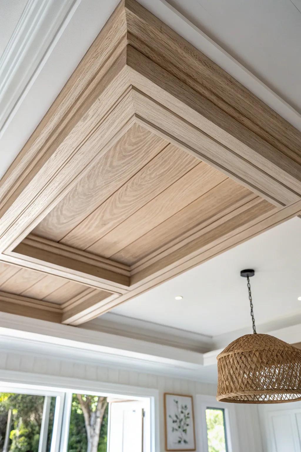 Trimmed coffers with crown molding add instant elegance—and neatly hide ceiling gaps.