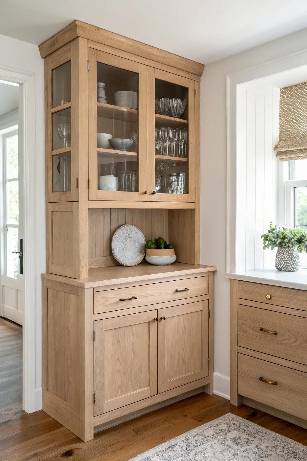 A space-saving corner built-in hutch with angled lines and shallow shelves—clean, calm, crafted.
