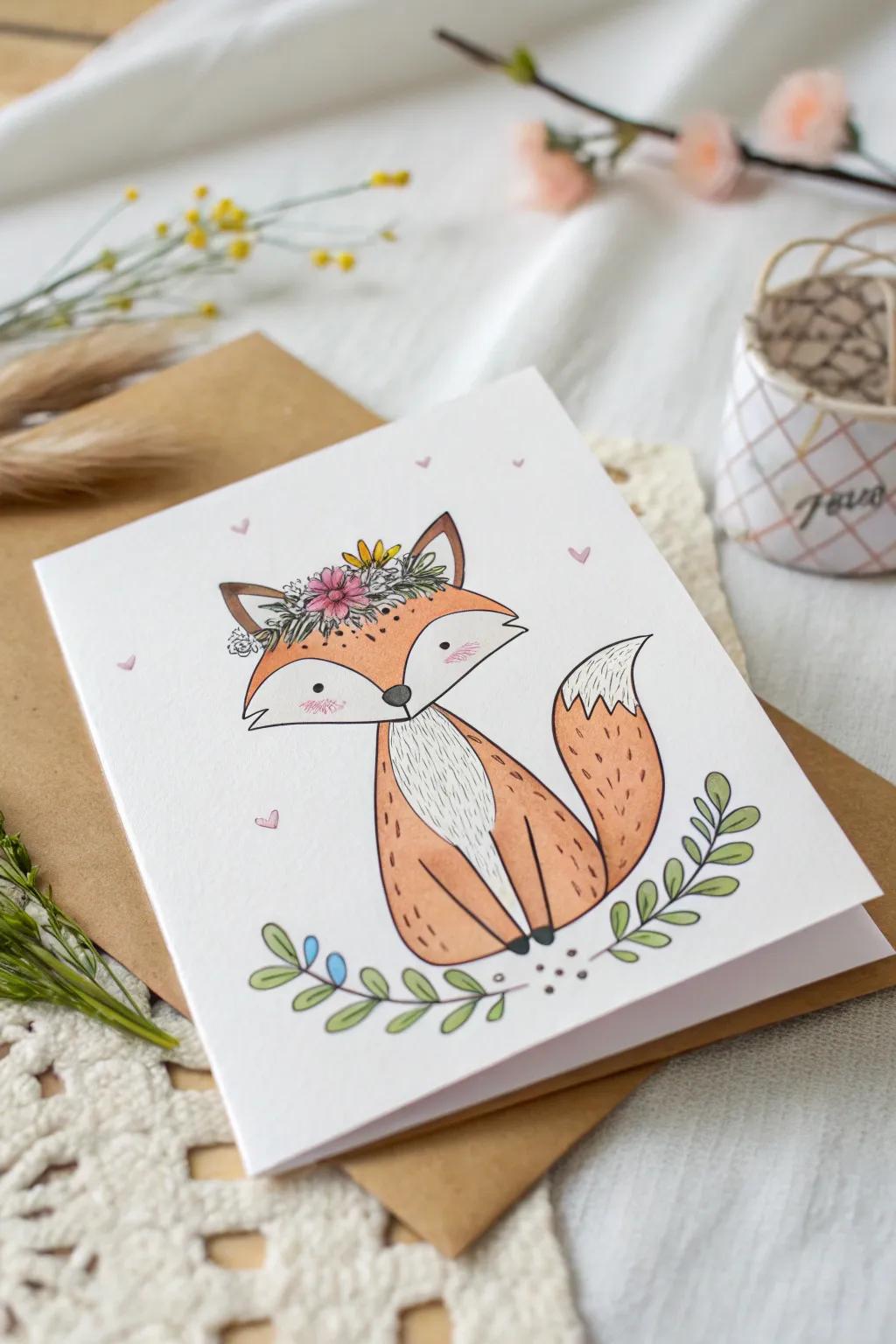 Delight in playful elegance with this whimsical fox card, perfect for a touch of joy and artistry.