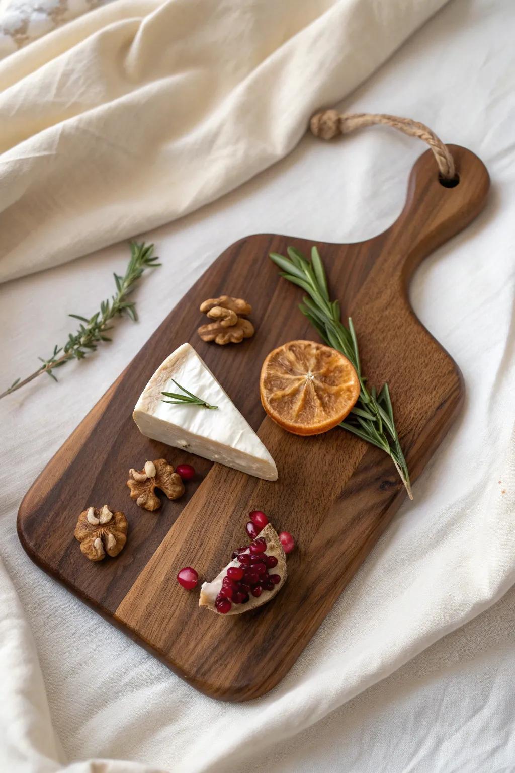 Mini walnut cutting board: a calm, festive guest cluster moment for your Christmas grazing table.