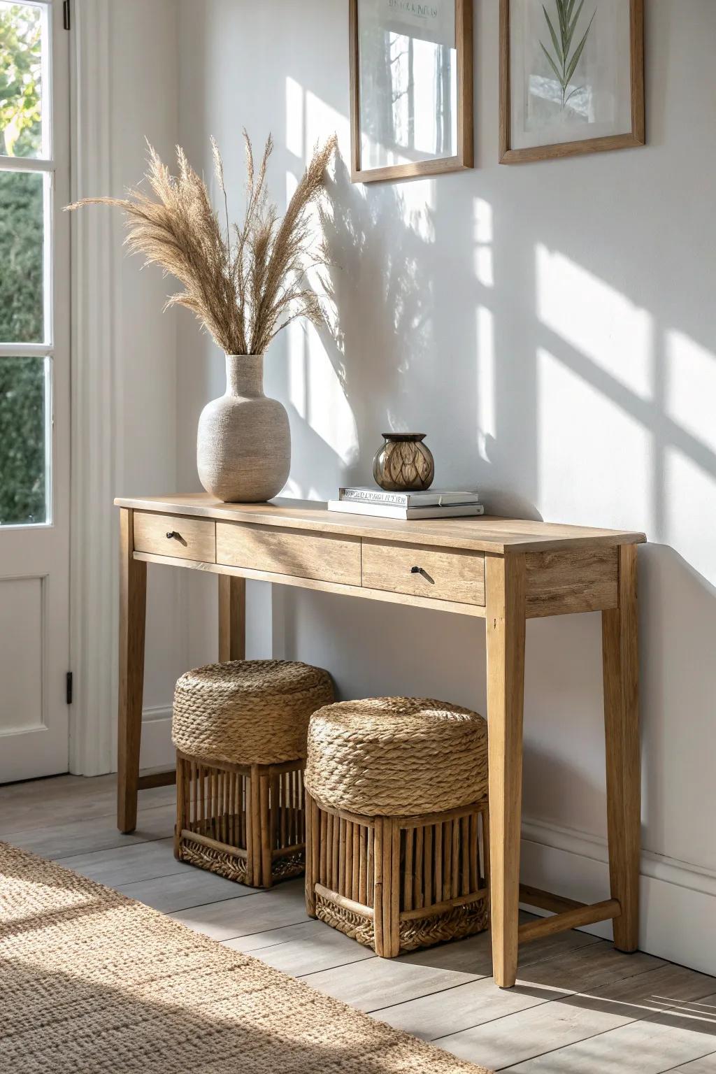 Tuck two small stools under your console for a tailored look and instant extra seating.