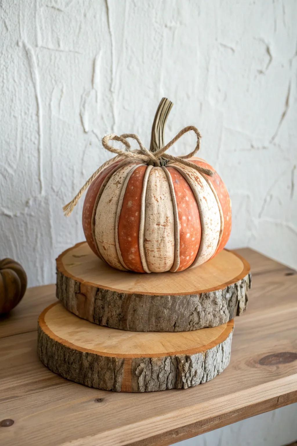 Flip it: a wood-slice pumpkin that turns into a snowman—perfect for a cozy entryway season swap.