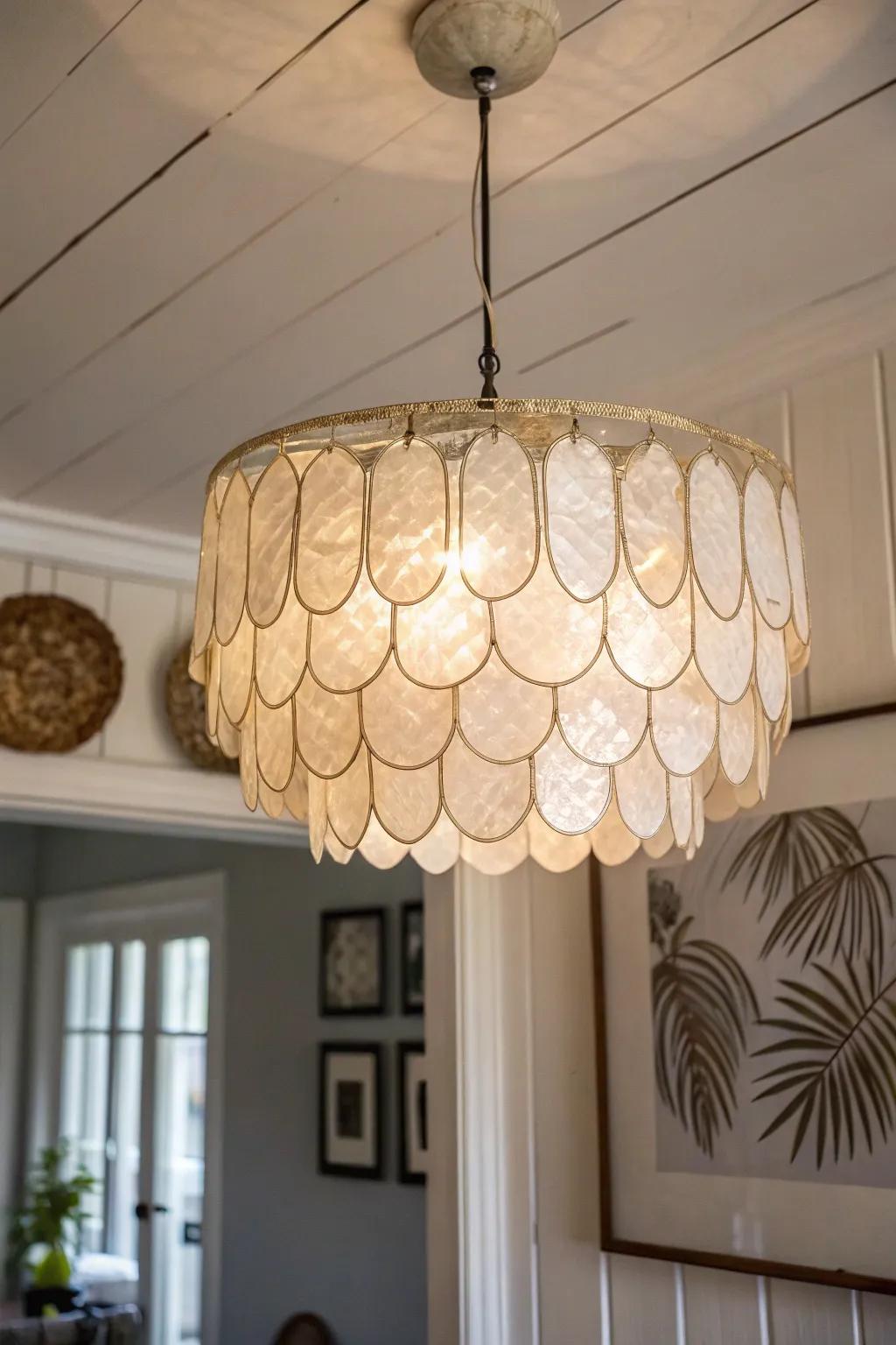 Transform your space into a serene retreat with this stunning faux capiz shell light cover.
