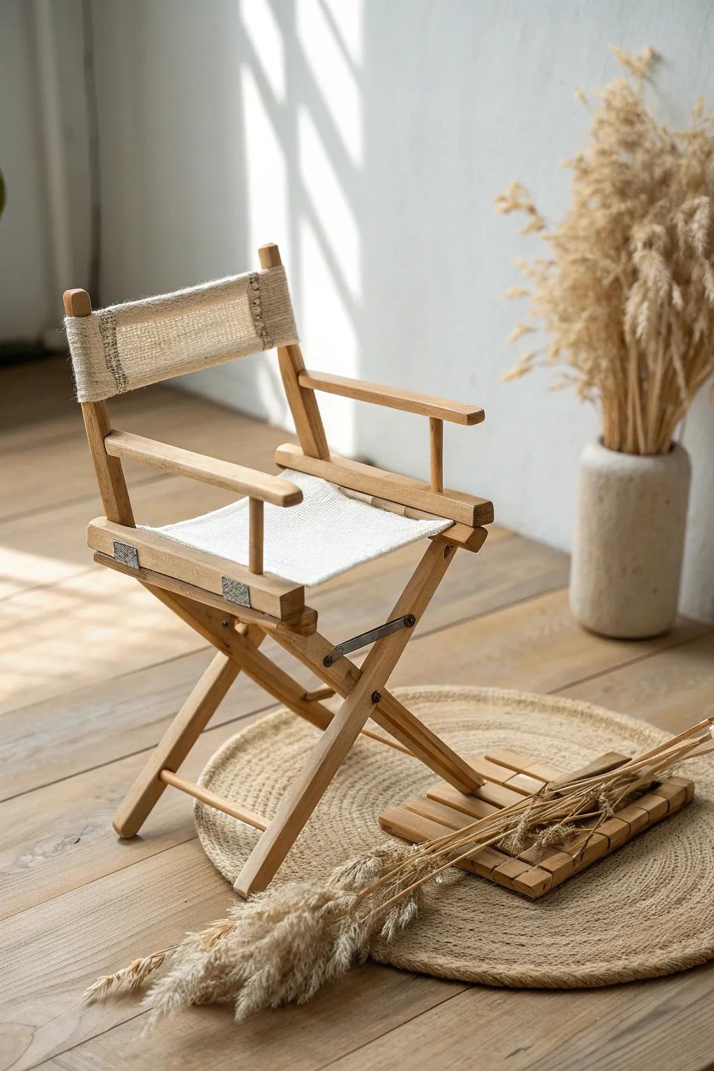 Crafted Elegance: This miniature director's chair steals the spotlight with its simplistic charm.