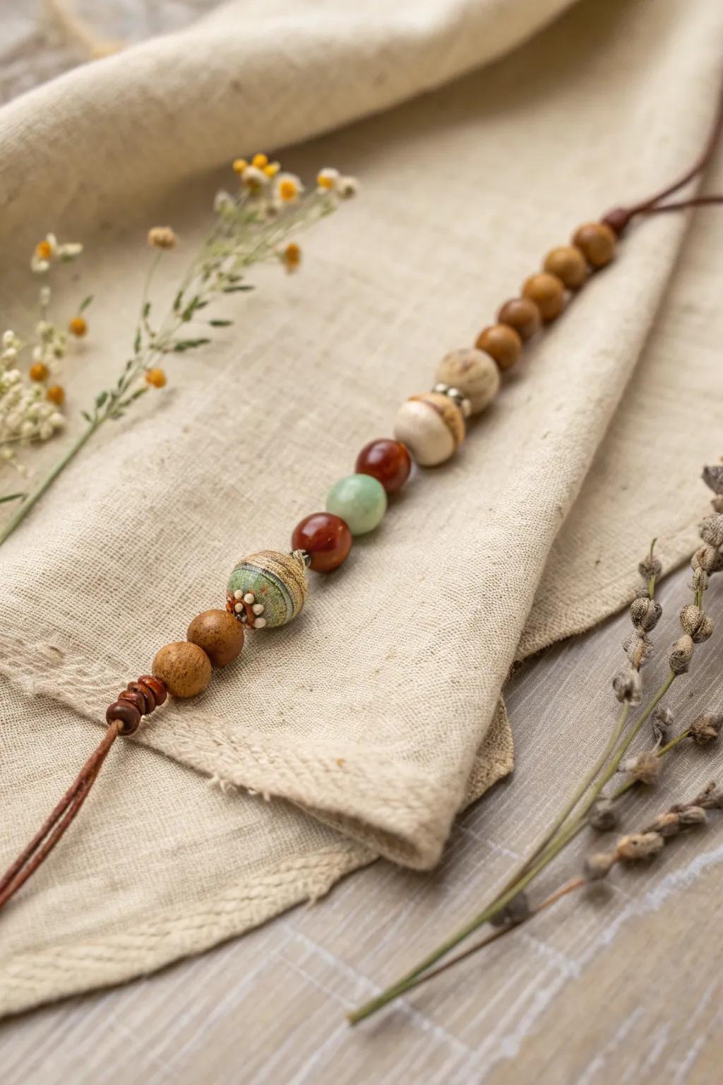 Embrace the beauty of simplicity with a handcrafted rustic beaded rakhi.