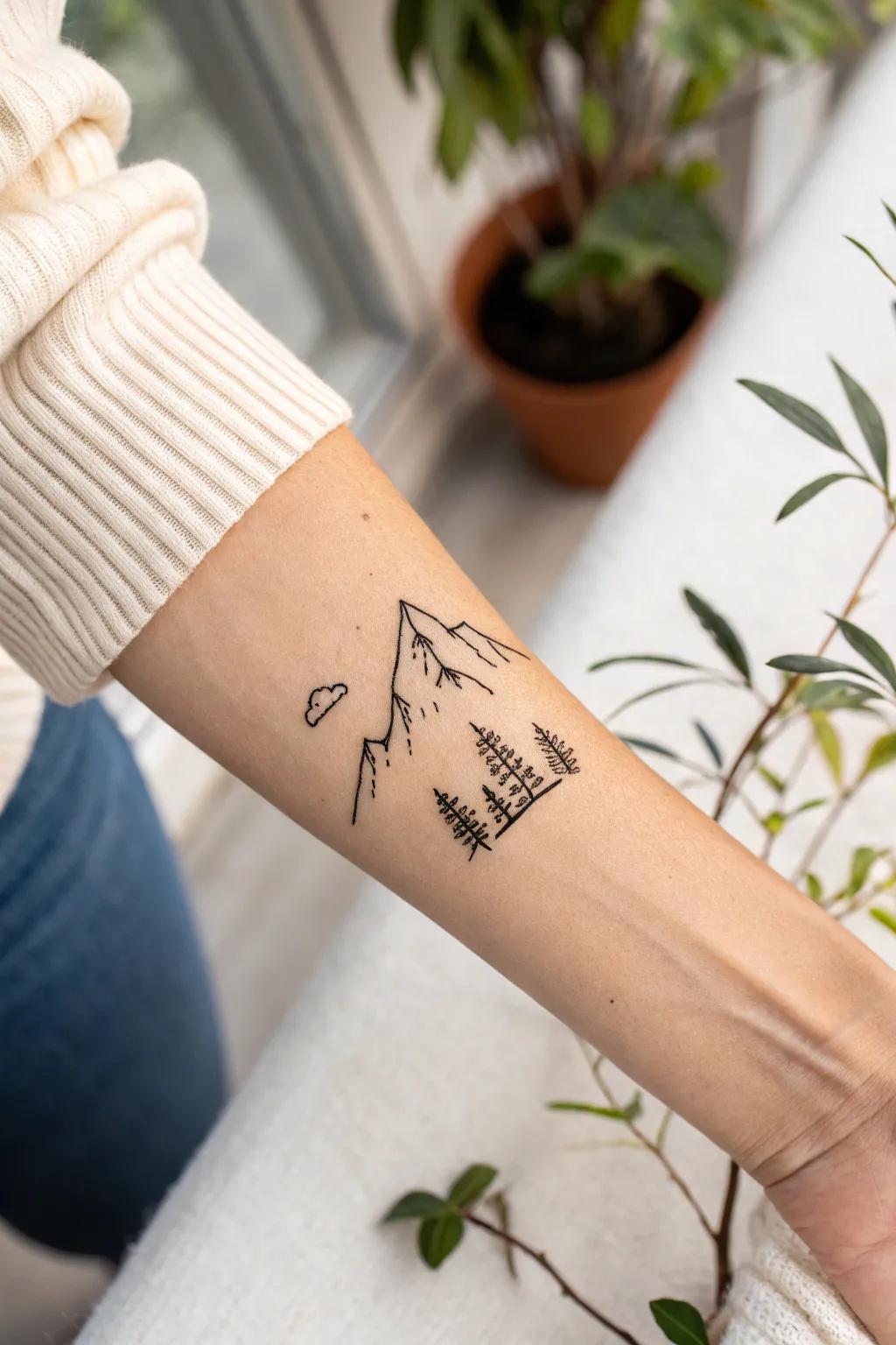 Find your peace with a minimalist mountain tattoo, your daily dose of nature's tranquility.