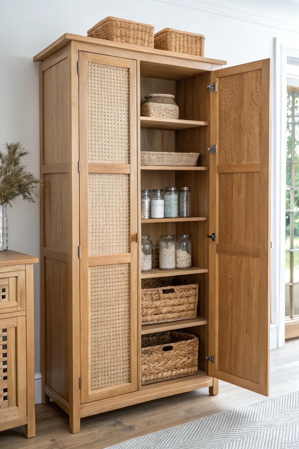 Floor-to-ceiling adjustable shelves in a double door pantry—made to flex with your changing needs.