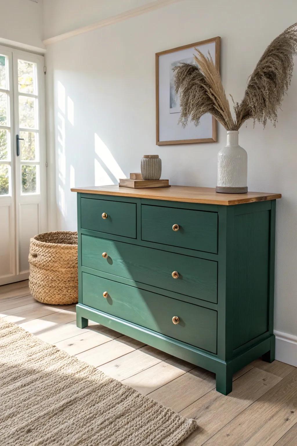 Deep emerald dresser: a jewel-tone statement that feels classy, crafted, and timeless.