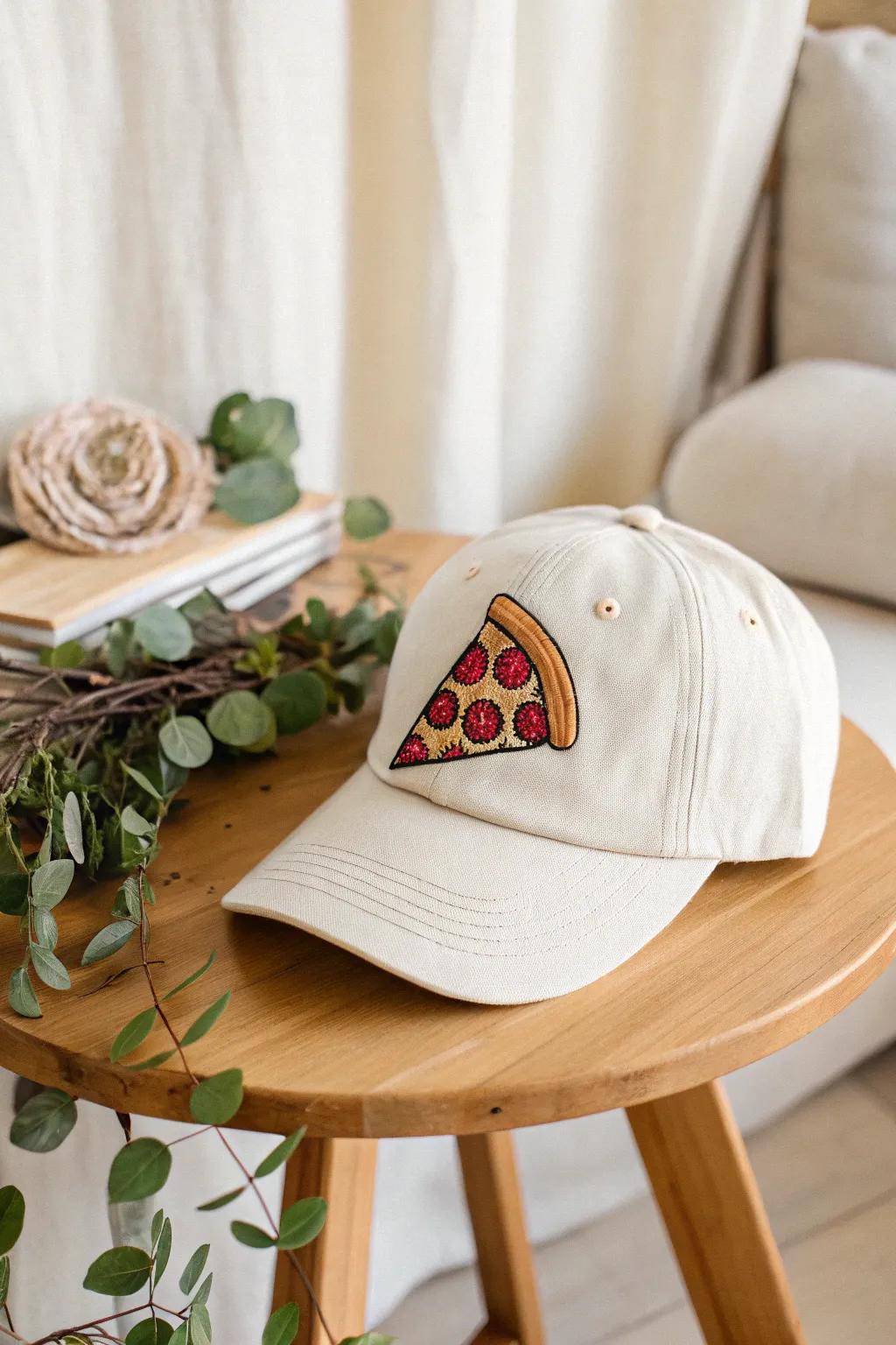Savor the charm of your favorite foods with this delightful pizza slice embroidery hat, perfect for adding a quirky touch to your minimalist style.